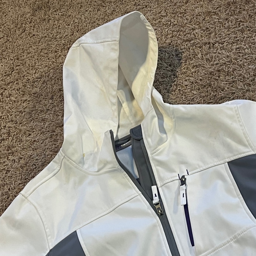 Free Tech Womens Softshell Hooded Jacket White Grey Colorblock Full Zip 1X 16W
